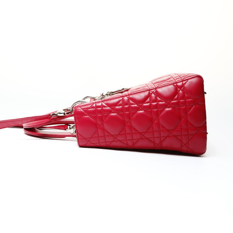 Christian Dior Lambskin Medium Lady Dior Silver Metal 2way Handbag pink WS25461