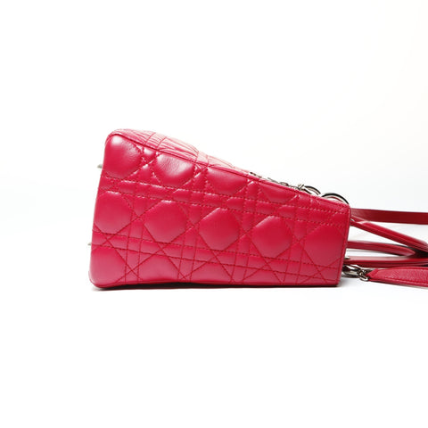 Christian Dior Lambskin Medium Lady Dior Silver Metal 2way Handbag pink WS25461