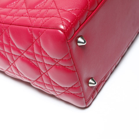 Christian Dior Lambskin Medium Lady Dior Silver Metal 2way Handbag pink WS25461