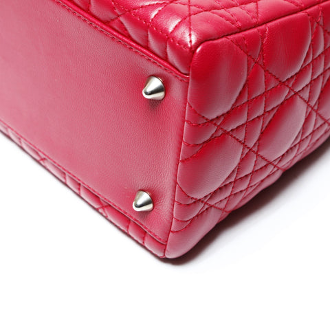 Christian Dior Lambskin Medium Lady Dior Silver Metal 2way Handbag pink WS25461