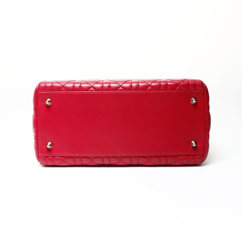 Christian Dior Lambskin Medium Lady Dior Silver Metal 2way Handbag pink WS25461