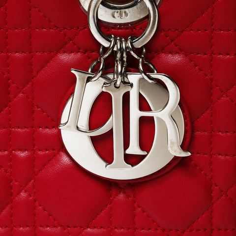 Christian Dior Lambskin Medium Lady Dior Silver Metal 2way Handbag pink WS25461