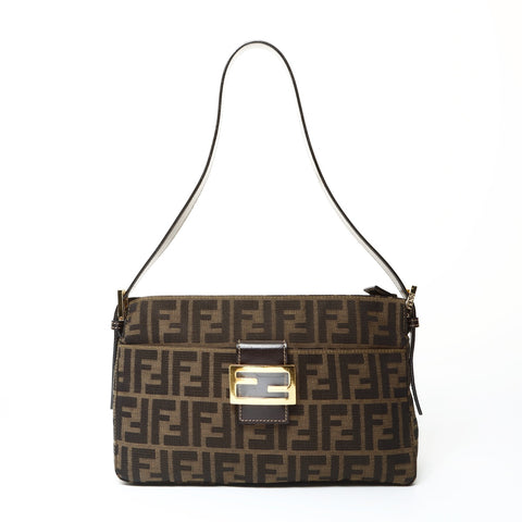 FENDI Zucca Canvas Mamma Baguette Shoulder Bag Brown WS25463