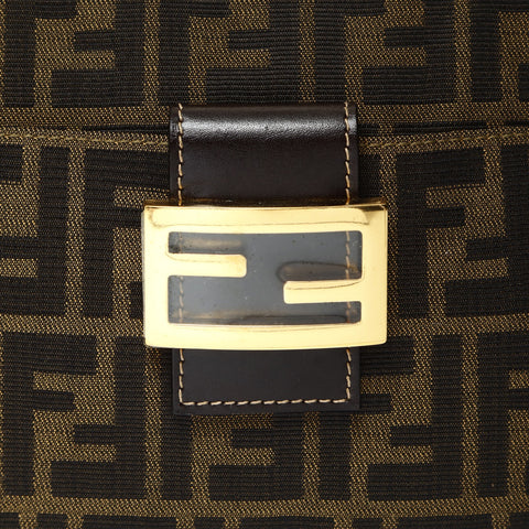 FENDI Zucca Canvas Mamma Baguette Shoulder Bag Brown WS25463
