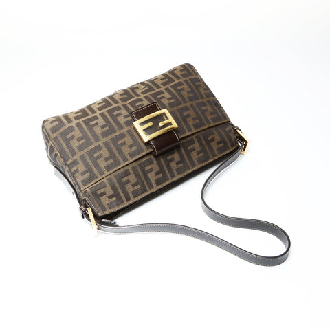 FENDI Zucca Canvas Mamma Baguette Shoulder Bag Brown WS25463
