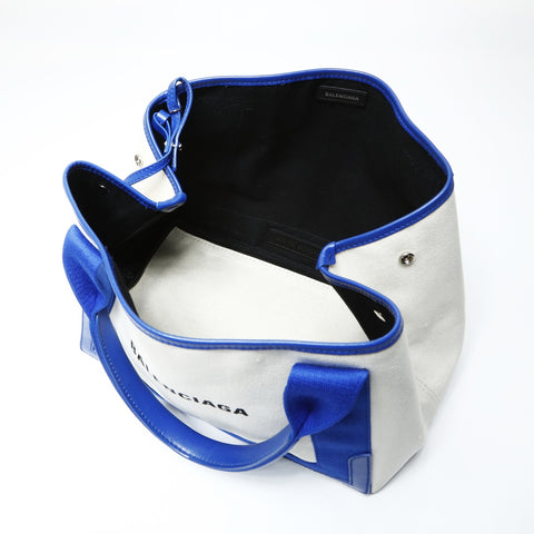 BALENCIAGA Logo Cabas S Tote with Pouch Handbag Ivoryx blue WS25464