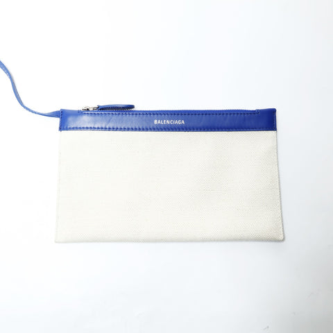 BALENCIAGA Logo Cabas S Tote with Pouch Handbag Ivoryx blue WS25464