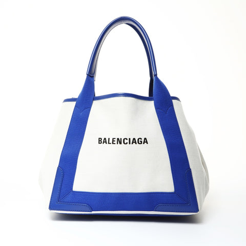 BALENCIAGA Logo Cabas S Tote with Pouch Handbag Ivoryx blue WS25464