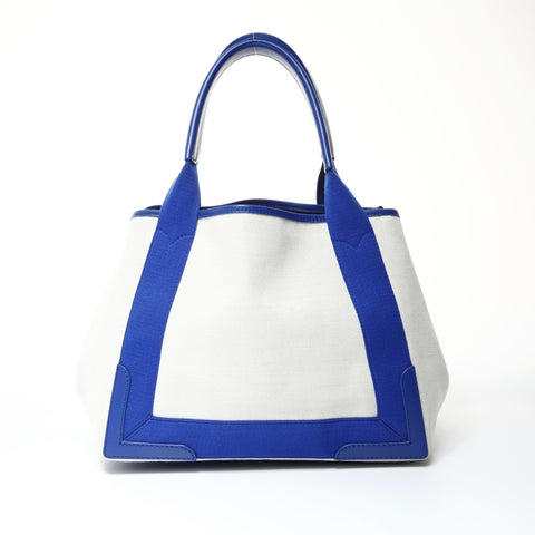 BALENCIAGA Logo Cabas S Tote with Pouch Handbag Ivoryx blue WS25464