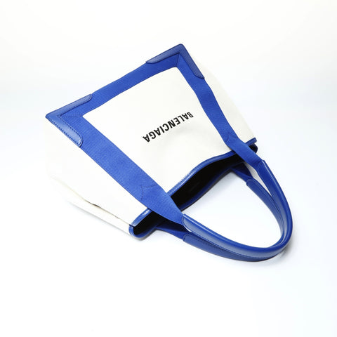 BALENCIAGA Logo Cabas S Tote with Pouch Handbag Ivoryx blue WS25464