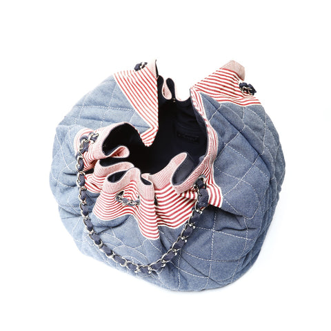 CHANEL 2009-2010 No. 13 Denim Marine Large COCO Mark Coco Cabas Shoulder Bag Navy WS25465