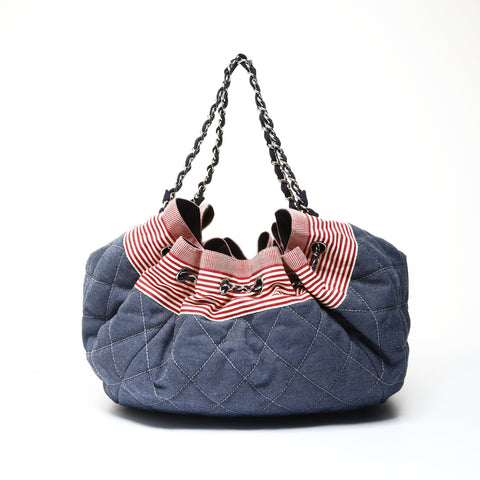 CHANEL 2009-2010 No. 13 Denim Marine Large COCO Mark Coco Cabas Shoulder Bag Navy WS25465