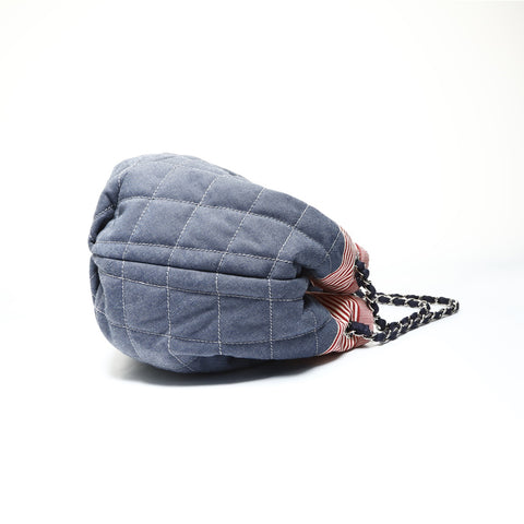 CHANEL 2009-2010 No. 13 Denim Marine Large COCO Mark Coco Cabas Shoulder Bag Navy WS25465