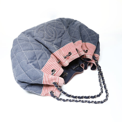 CHANEL 2009-2010 No. 13 Denim Marine Large COCO Mark Coco Cabas Shoulder Bag Navy WS25465