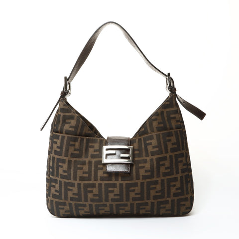 FENDI Mamma Baguette Zucca Canvas Shoulder Bag Brown WS25468