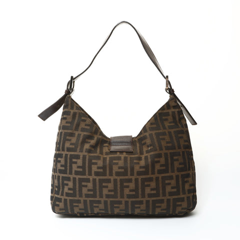 FENDI Mamma Baguette Zucca Canvas Shoulder Bag Brown WS25468