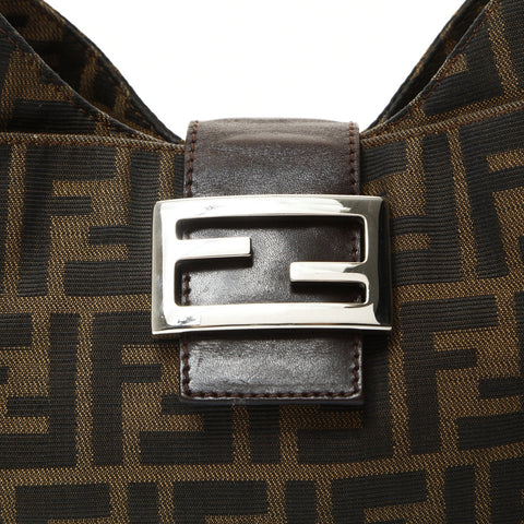 FENDI Mamma Baguette Zucca Canvas Shoulder Bag Brown WS25468
