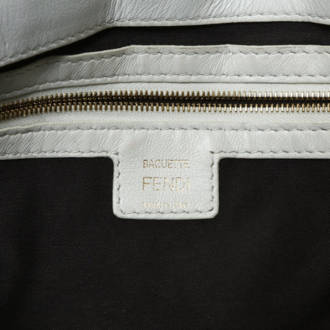 FENDI Zucca embossed leather Baguette satchel bag Shoulder Bag white WS25469