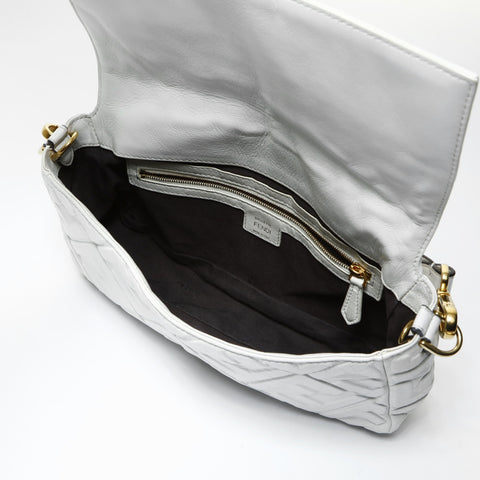 FENDI Zucca embossed leather Baguette satchel bag Shoulder Bag white WS25469