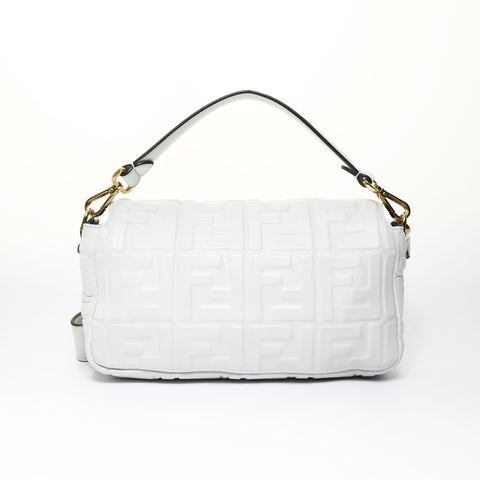 FENDI Zucca embossed leather Baguette satchel bag Shoulder Bag white WS25469
