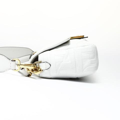 FENDI Zucca embossed leather Baguette satchel bag Shoulder Bag white WS25469