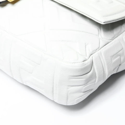 FENDI Zucca embossed leather Baguette satchel bag Shoulder Bag white WS25469