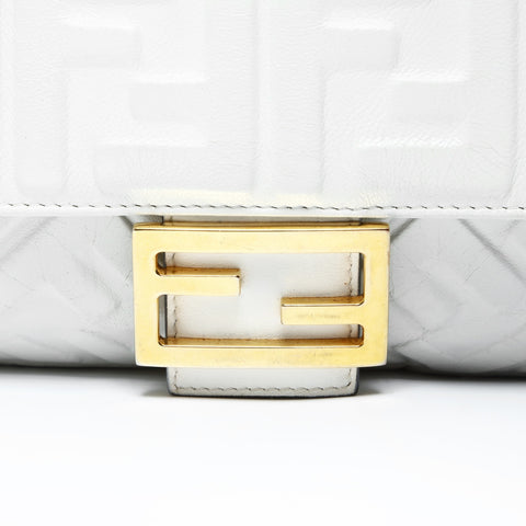 FENDI Zucca embossed leather Baguette satchel bag Shoulder Bag white WS25469