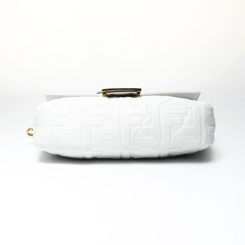 FENDI Zucca embossed leather Baguette satchel bag Shoulder Bag white WS25469