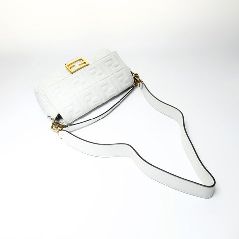 FENDI Zucca embossed leather Baguette satchel bag Shoulder Bag white WS25469