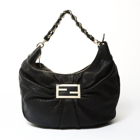 FENDI Mia Mamma Leather Bucket Chain Shoulder Bag black WS25471