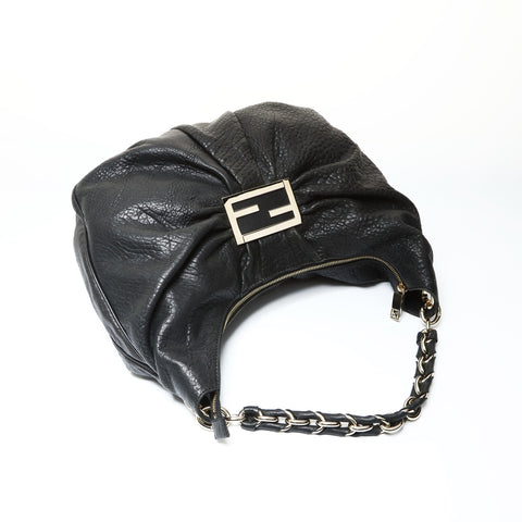 FENDI Mia Mamma Leather Bucket Chain Shoulder Bag black WS25471