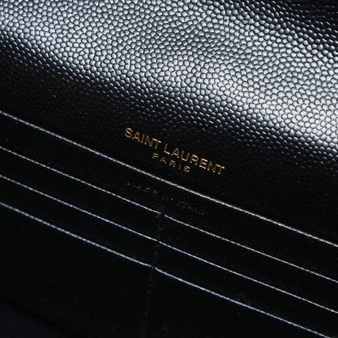YVES SAINT LAURENT Envelope Cassandra Chain Wallet Leather Shoulder Bag black WS25476