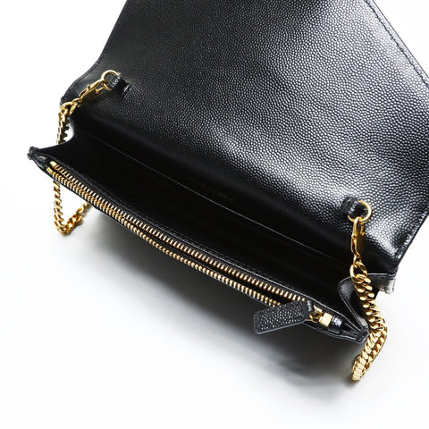 YVES SAINT LAURENT Envelope Cassandra Chain Wallet Leather Shoulder Bag black WS25476