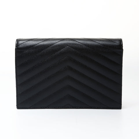 YVES SAINT LAURENT Envelope Cassandra Chain Wallet Leather Shoulder Bag black WS25476