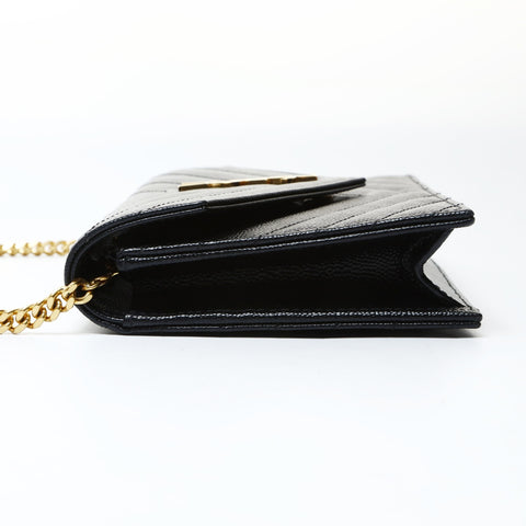 YVES SAINT LAURENT Envelope Cassandra Chain Wallet Leather Shoulder Bag black WS25476