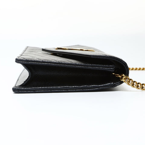 YVES SAINT LAURENT Envelope Cassandra Chain Wallet Leather Shoulder Bag black WS25476