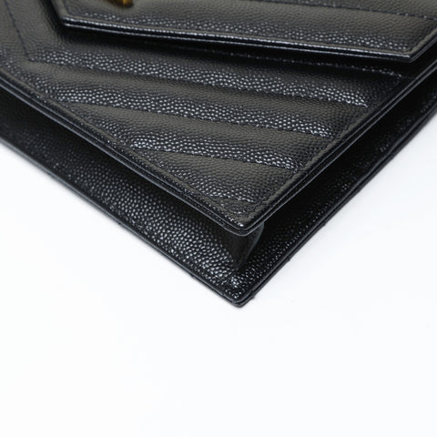 YVES SAINT LAURENT Envelope Cassandra Chain Wallet Leather Shoulder Bag black WS25476