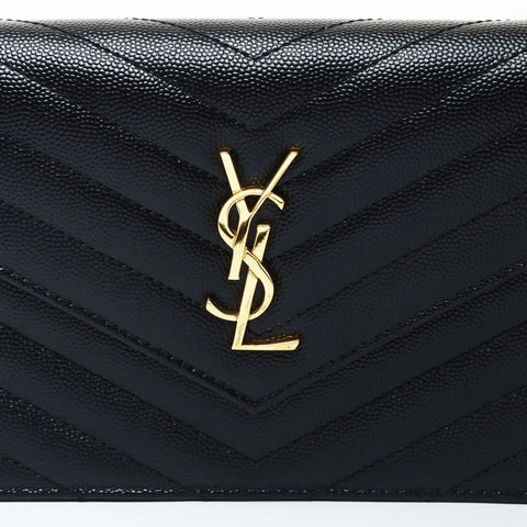 YVES SAINT LAURENT Envelope Cassandra Chain Wallet Leather Shoulder Bag black WS25476