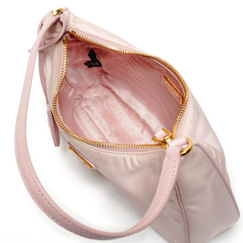 PRADA Nylon Hobo Mini with Triangle Logo Handbag pink WS25478