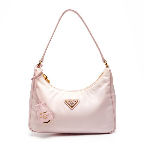 PRADA Nylon Hobo Mini with Triangle Logo Handbag pink WS25478