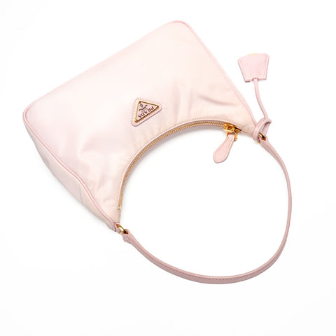 PRADA Nylon Hobo Mini with Triangle Logo Handbag pink WS25478