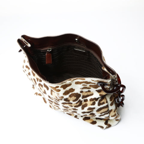 PRADA Harako Leopard Chain Shoulder Bag Brown WS25483
