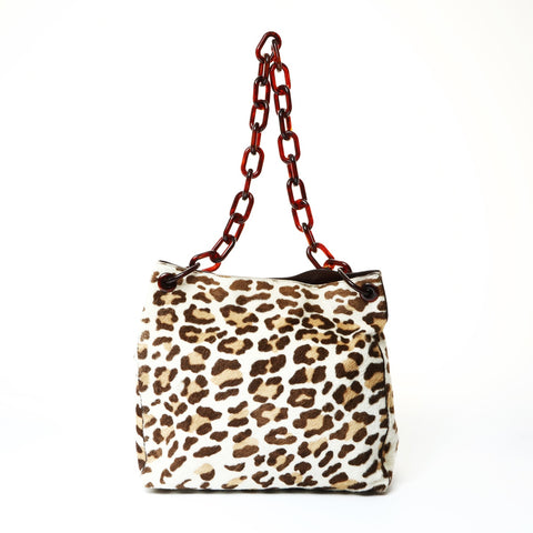 PRADA Harako Leopard Chain Shoulder Bag Brown WS25483