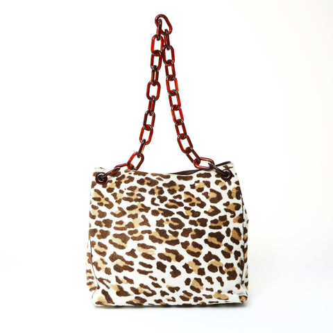 PRADA Harako Leopard Chain Shoulder Bag Brown WS25483