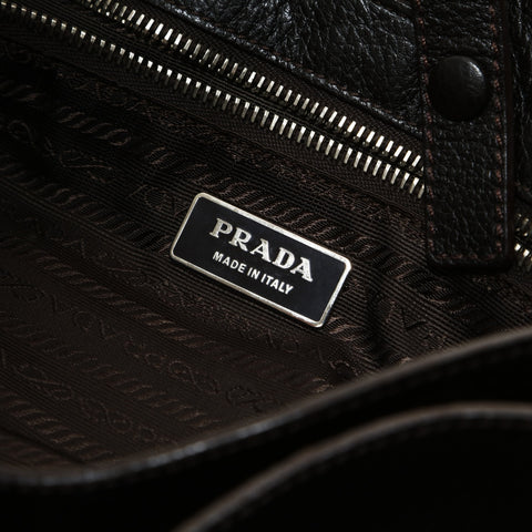 PRADA Leather flap Shoulder Bag Brown WS25484
