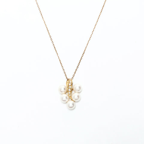 MIKIMOTO K18YG Pearl around 6-0.3" Diamond Necklace gold WS25515