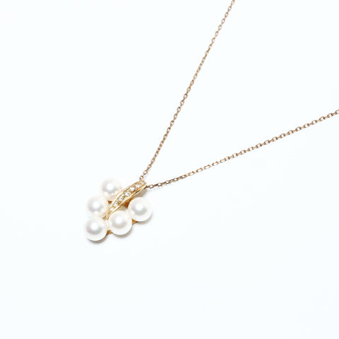 MIKIMOTO K18YG Pearl around 6-0.3" Diamond Necklace gold WS25515