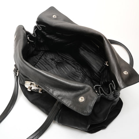 PRADA Nylon Leather Rock Shoulder Bag black WS25518