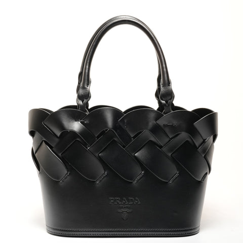 PRADA vitello intreccio INTRECCIATO braided leather Handbag black WS25519