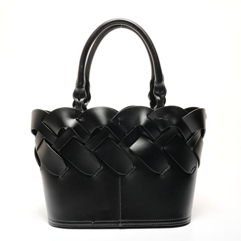 PRADA vitello intreccio INTRECCIATO braided leather Handbag black WS25519